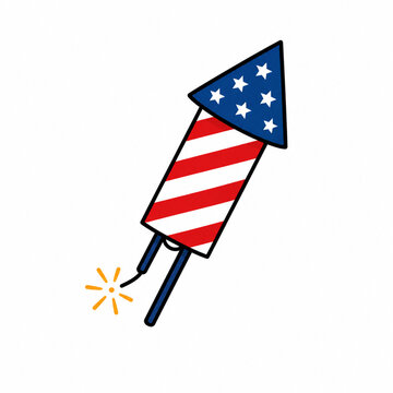 Fourth of July patriotic firework rocket illustration with stars and stripes