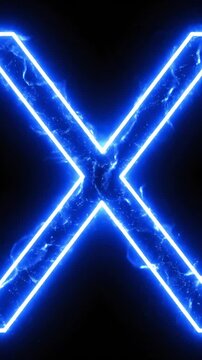 Blue neon letter X on a black background.