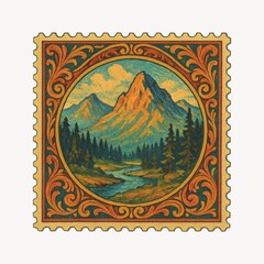 Obraz premium Vintage mountain stamp illustration.