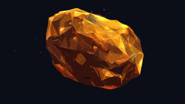 Golden asteroid floating in dark outer space digital illustration