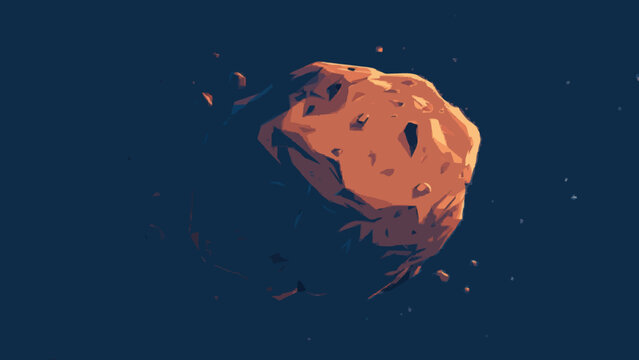 Stylized asteroid floating in deep space with rocky debris illustration