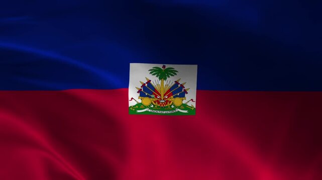 Haiti National Flag Waving in Wind Realistic Fabric Texture Background Animation