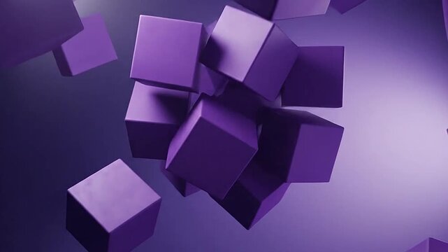 Abstract composition of floating purple 3D cubes in a dynamic digital space