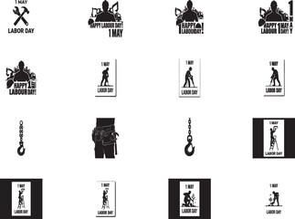 Obraz premium Black and white labor day icons and silhouettes