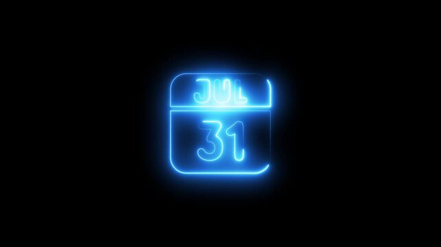 Glowing neon july 31 calendar date animation