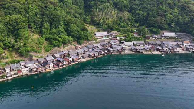 Historic Funaya Boathouses Along the Waterfront of Ine, Kyoto Japan
