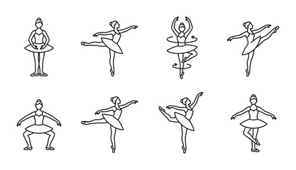 Ballet Dancer Poses Vector Icons, Elegant Female Performer Silhouettes, Classical Dance Movements Collection, Graceful Artistry Set © Bundleprohub