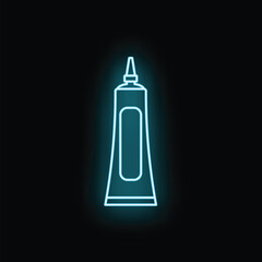 Fototapeta premium Illuminating a blue neon outline of a squeeze tube, holding contents like ointment or cream
