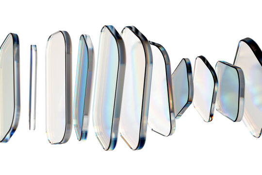 3D Glass dispersion abstract geometric dynamic background. Reflecton shapes on transparent background. Realistic graphic transparency backdrop