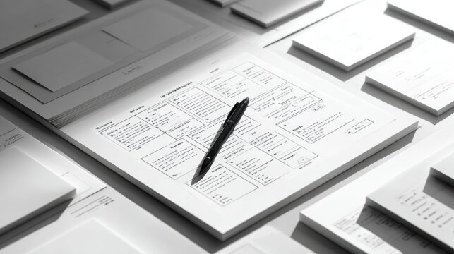 Wireframe sketches with pen on paper