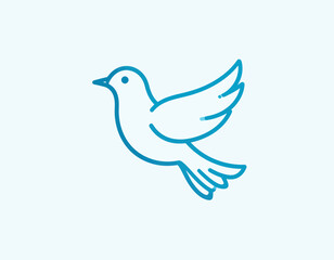 Fototapeta premium Blue lineart dove icon in flight for modern design.