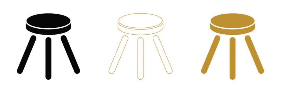 Three Legged Stool Icon Collection Representing Furniture Design and Seating Concept Isolated Vector Illustration