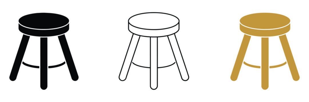 Three Legged Stool Icon Set Furniture Vector Illustration Collection Isolated on Transparent Background