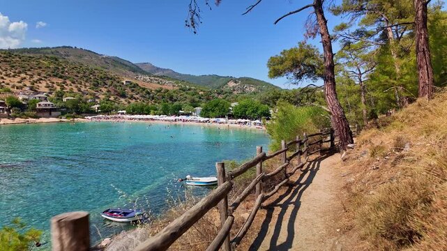 Steadicam Reveal of Alyki Beach from Peninsula Hiking Path