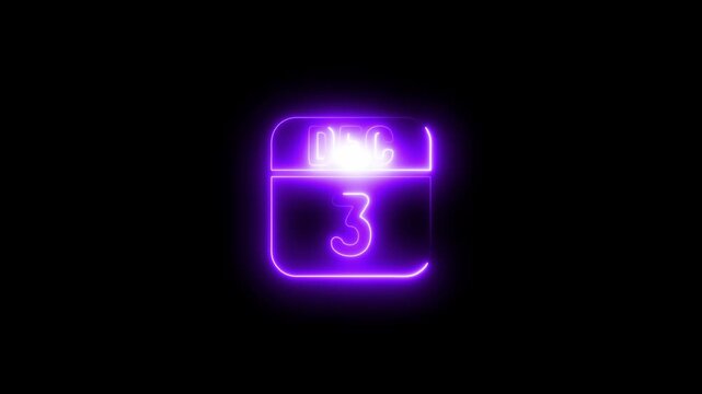Glowing neon december 3rd calendar date animation