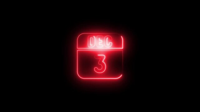 Glowing neon calendar displaying december 3rd date