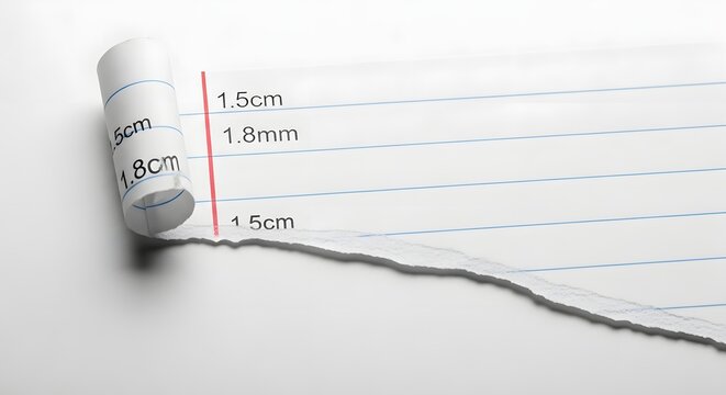 Torn paper with measurements in centimeters and millimeters white lined notebook paper concept