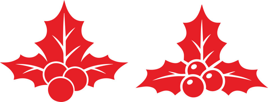 Red holly leaves with berries holiday decoration illustration Vector