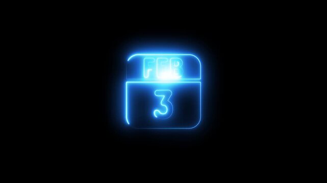 Glowing neon calendar february 3rd date animation