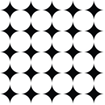 Symmetric black and white geometric seamless pattern with floral ornament motifs