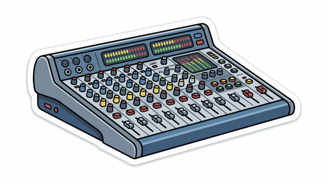 A large audio mixing console with numerous knobs and buttons