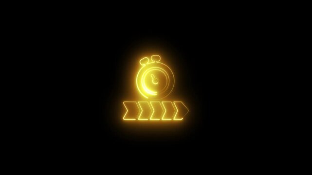 Neon stopwatch with moving arrows animation for time management concepts