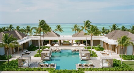 Fototapeta premium Luxury Tropical Resort Paradise with Infinity Pool and Ocean View.