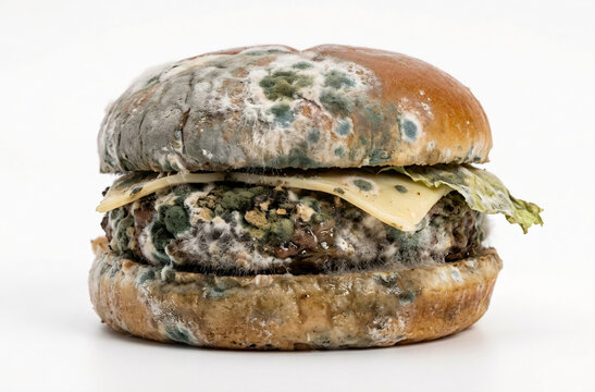a heavily decayed and moldy hamburger