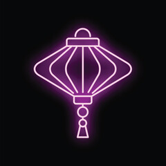 Neon chinese lantern icon glowing with pink light on dark background © anatolir