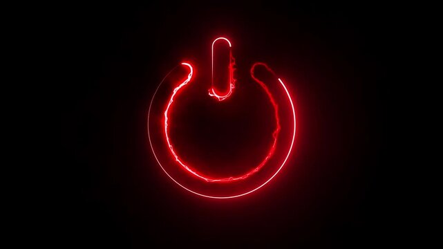 red color power icon animation on neon. power button icon animation on black background