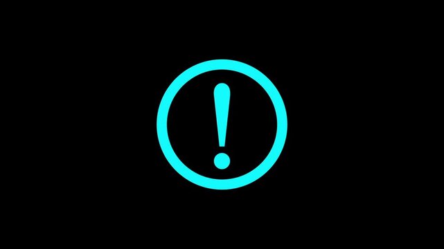 Warning message concept represented by exclamation mark animation on black background