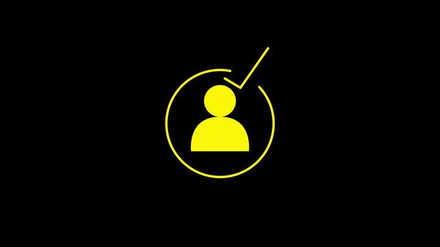 yellow color Identity verification concept. check mark icon animation on black background