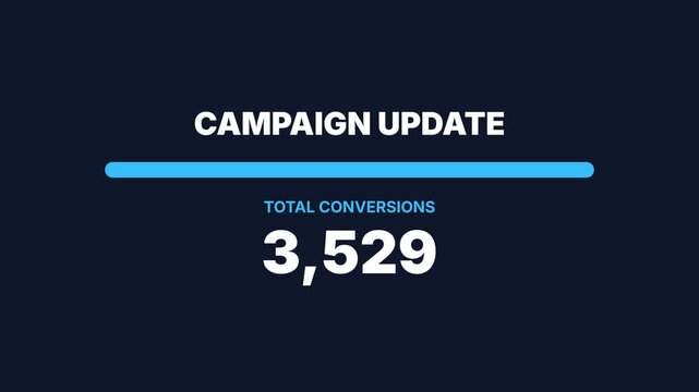 Campaign update animation, increasing conversion numbers from 1324 to 5000, symbolizing business success and growth, dynamic text and graphics, seamless loop.