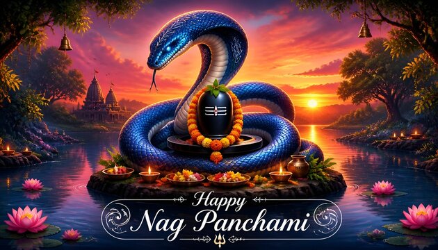 Serpentine water sculpture honors nag panchami festival.