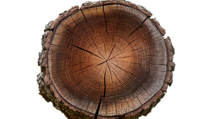 Isolated detailed cross-section of old tree trunk, weathered wood with annual growth rings © Oisin