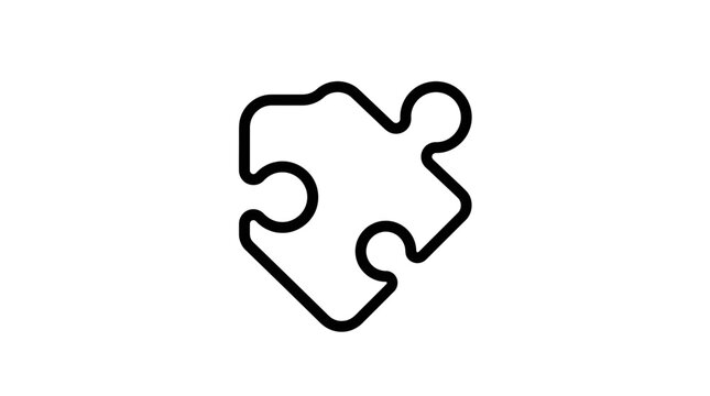 Single puzzle piece icon, simple line art, isolated on white background, concept of solution