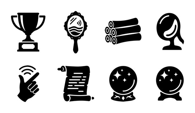 Fantasy and magic objects silhouette icons, for game design and storytelling