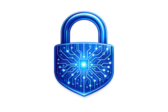 Glowing blue circuit padlock with central light