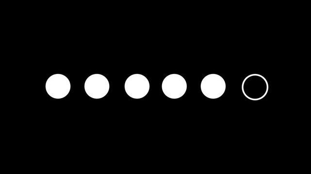 Abstract loading animation with white circles moving across dark background representing digital progress bar waiting sequence for user interface.