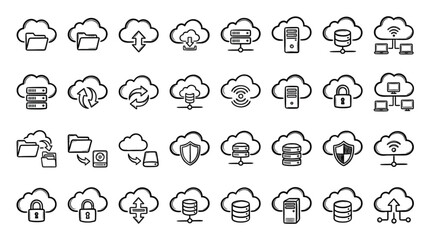 Fototapeta premium Cloud Computing Icons Set Data Storage Network Technology Symbols.