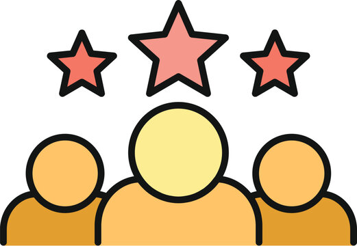 Group of people with three stars representing customer review and team performance
