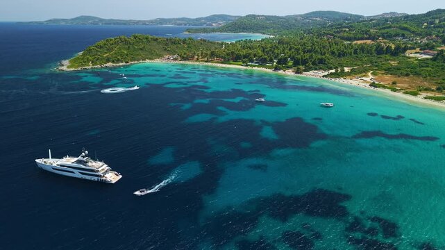 Aerial Panorama of Glarokavos Beach and Lagoon, Chalkidiki, Greece
