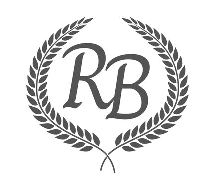 Initial letter R and B, RB monogram logo design with laurel wreath. Luxury calligraphy font.