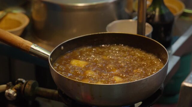 Cooking Boiling Fish Maw Soup In Pan Thai Street Food Yaowarat