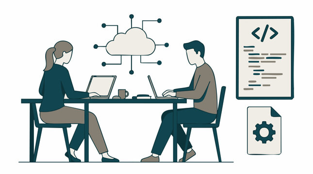 Software Developers Collaborating on Cloud Computing and Coding Projects
