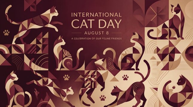 World Cat Day abstract background Design 2026 Cute stylized cats illustration for international cat day august 8 celebration illustration