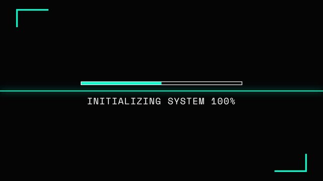 Loading bar animation, glowing neon lines on black background, system initialization progress, symbolizing technology and digital process