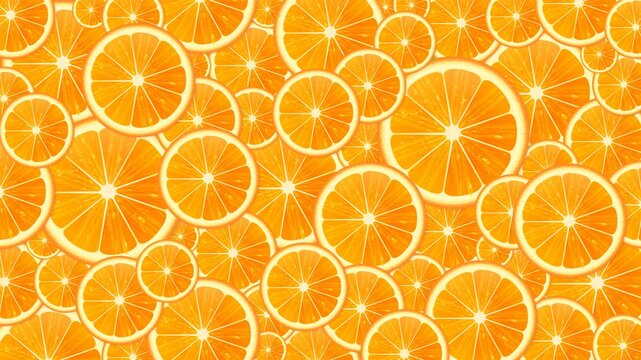 Animated falling orange slices transition on a green screen background
