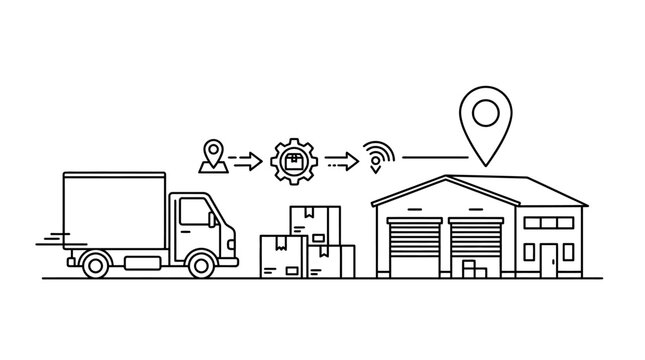 Vector set of house and transport vehicle icons including truck car train van and tractor for delivery and shipping design illustration
