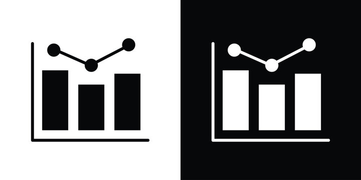 Chart histogram icon silhouette design collection in black and white for web